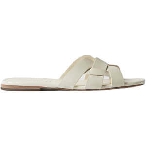 Mint Velvet Cream Leather Woven Flat Sandals